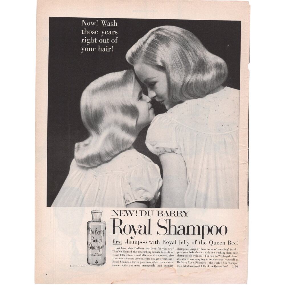 Du Barry Royal Shampoo Magazine Advertisement 1958 Vintage Hair Care Women Bees